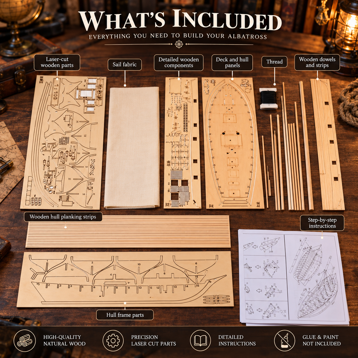 Albatross Wooden Sailboat 1:100 DIY Model Kit