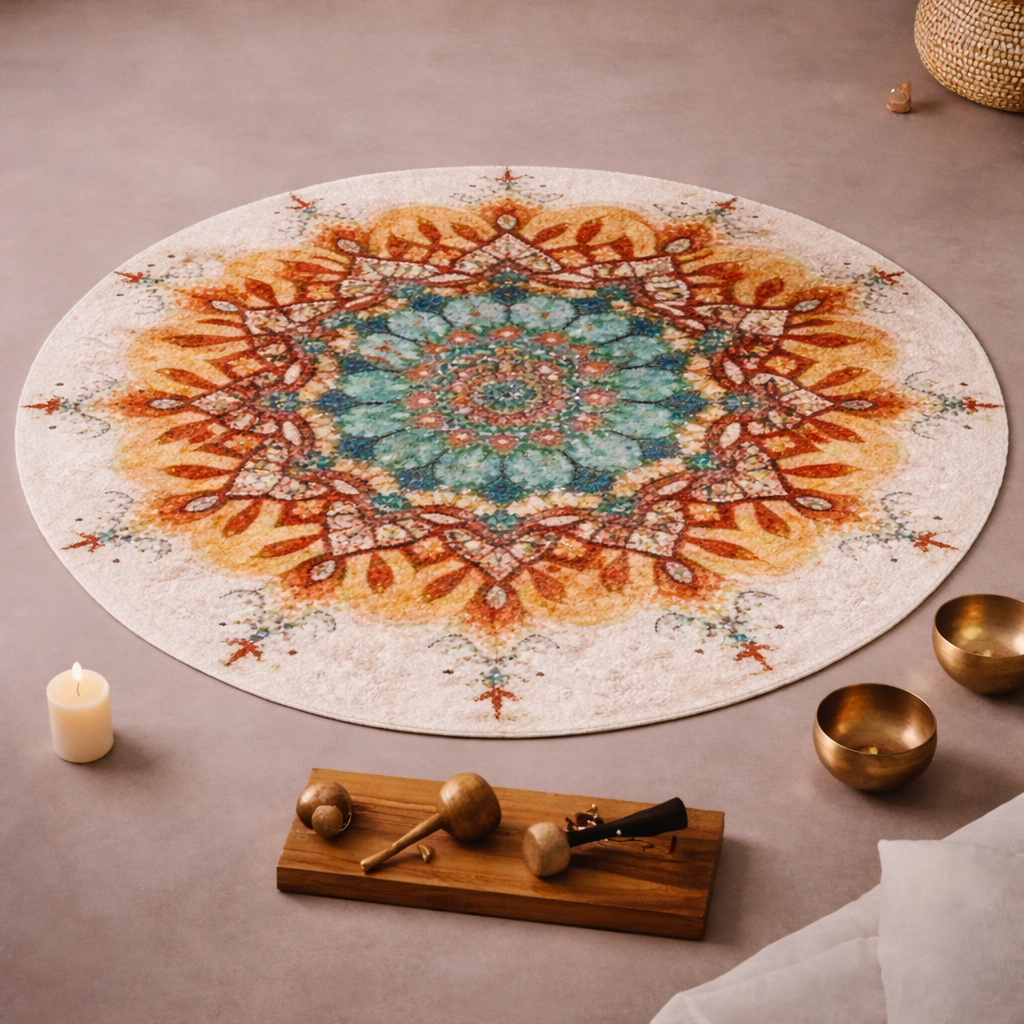 Mandala Style Meditation Round Rug