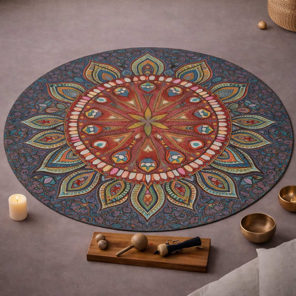 Mandala Style Meditation Round Rug