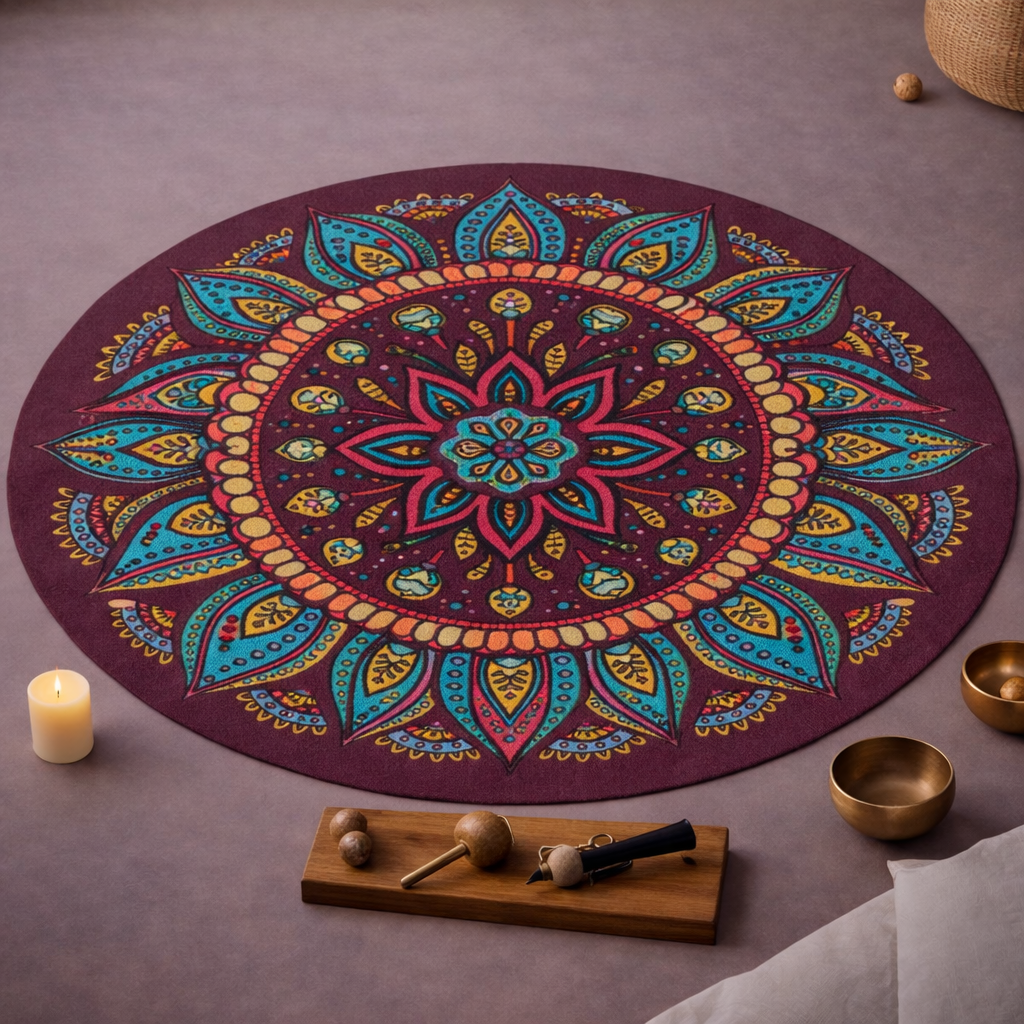 Mandala Style Meditation Round Rug
