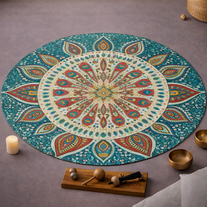 Mandala Style Meditation Round Rug